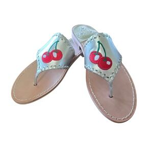 Jack Rogers NEW Cherry Sandals Platinum Leather Embroidered Thong 1216EN0007 8M